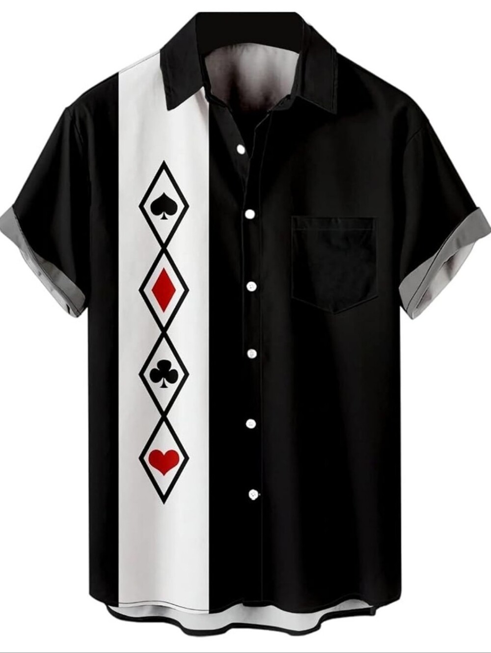 Button-Up Shirt with Card Suit Stripe